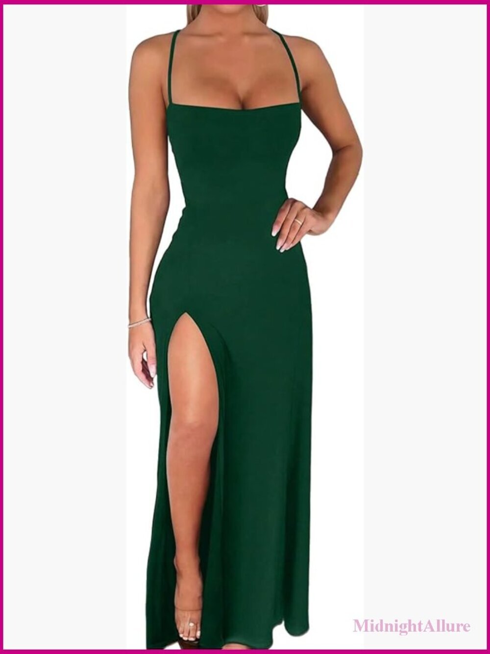 Sexy Bodycon Maxi Gown Square Neck Backless High Slit Formal Evening Dress